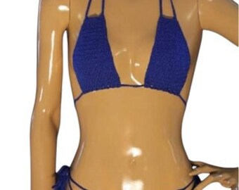 Blue Crochet Bikini: Handmade Brazilian Tie Swimwear, Small