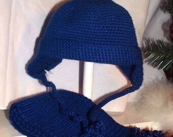 Crochet Baby Hat and Scarf Set - Royal Blue, Newborn to 12 Months