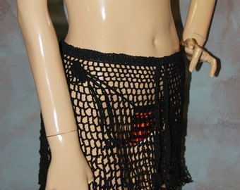 Black Crochet Mini Skirt, Sheer Lace Cover Up