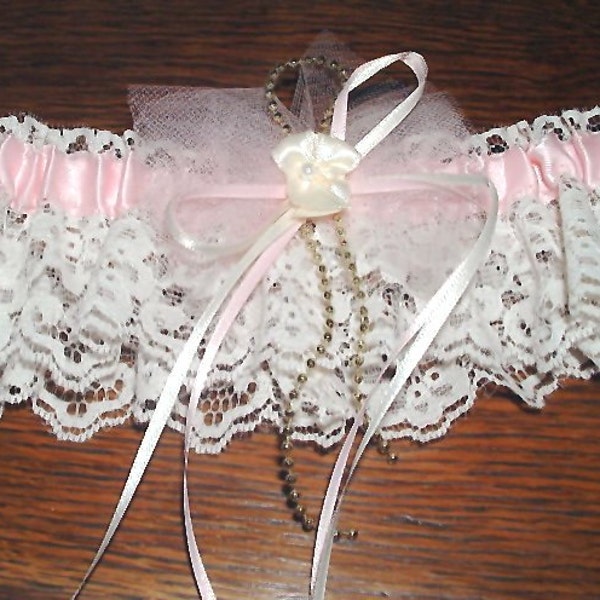 Ivory Lace Garter / Pink Satin/ Bridal Garter / Wedding Garter /Prom Garter / Lace Garter / Satin Garter / Custom Garter 14034