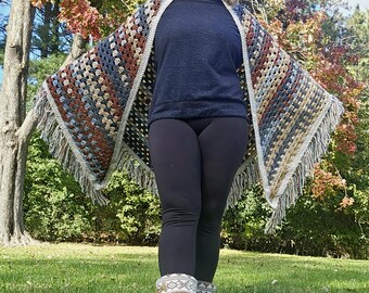 Crochet Triangle Shawl, Polyester Fireside Wrap, Made to Order