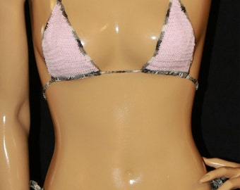 Handmade Crochet Bikini: Pink Camo, Brazilian Bottom