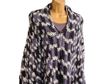 Black and white hand crochet poncho / women's sweater / fall jacket