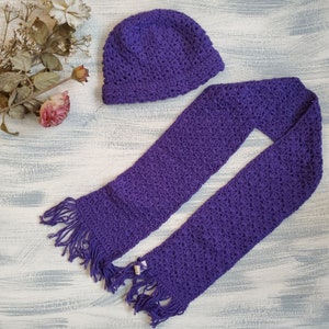 Girls Purple Hat and Scarf Set/Girls Crochet Hat and Scarf/Handmade Hat and Scarf/Childrens Hat/Winter Hat and Scarf/Winter Hat 14037