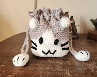 Kitty Bag, Drawstring Bag, Crochet, MADE TO ORDER, Your Choice Colors, Child Purse, Child Kitty Bag, Handmade, Crochet Purse