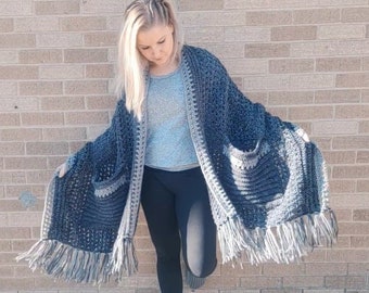 Beautiful Pocket Shawl, Crochet, Sweater, made to order, Mother's Day Gift