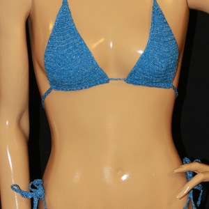 Blue Crochet Bikini/ Halter Bikini Top/Full Bikini Bottom/Crochet Bikini/Crochet Swimwear/Crochet Swimsuit/Triangle Bikini Top 14028