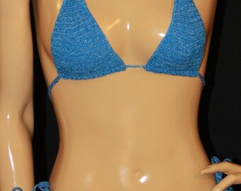 Blue Crochet Bikini/ Halter Bikini Top/Full Bikini Bottom/Crochet Bikini/Crochet Swimwear/Crochet Swimsuit/Triangle Bikini Top 14028