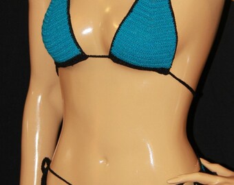 Crochet Bikini / Turquoise Bikini / Triangle Top Bikini / Full Bottom Bikini / Womans Bikini / Womans Swimwear / Womans Swimsuit  14048