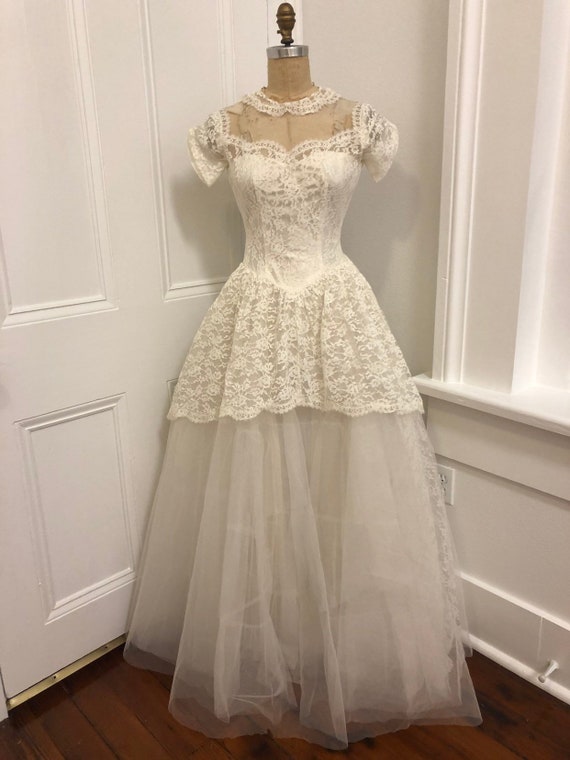 50's Tulle & Lace Dream Wedding Dress XXS