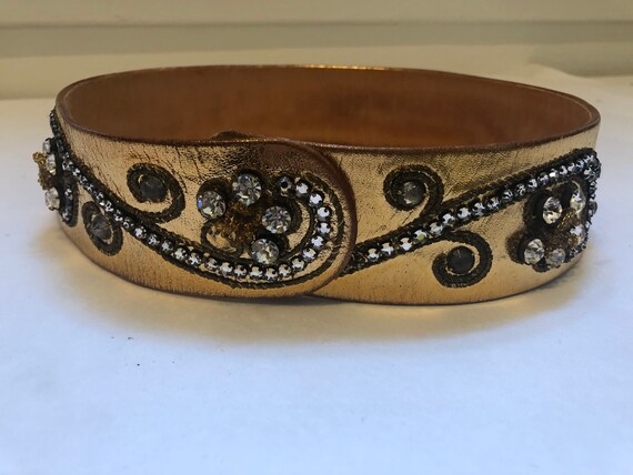 1950s GOLD Leather & Rhinestone Belt 25.5"