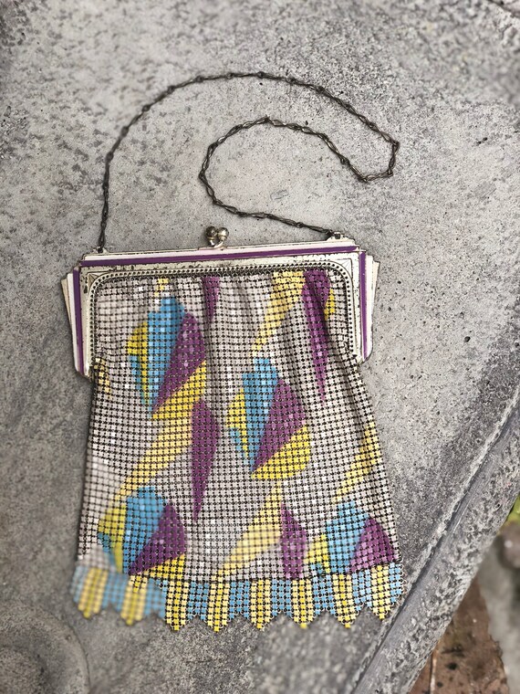 20's Art Deco Whiting & Davis Mesh Metal Enameled