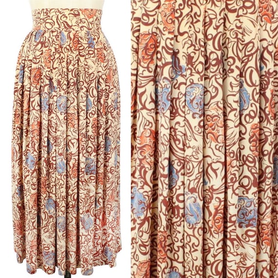 1940s Novelty Rayon Print Foxes Skirt XS