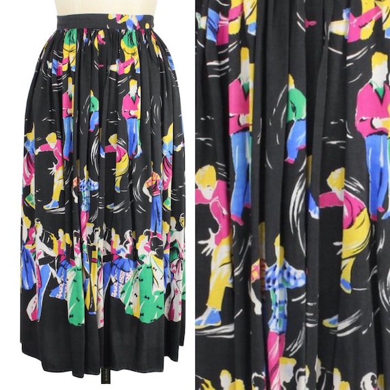 1940s Swing Dancer Novelty Print Skirt XS