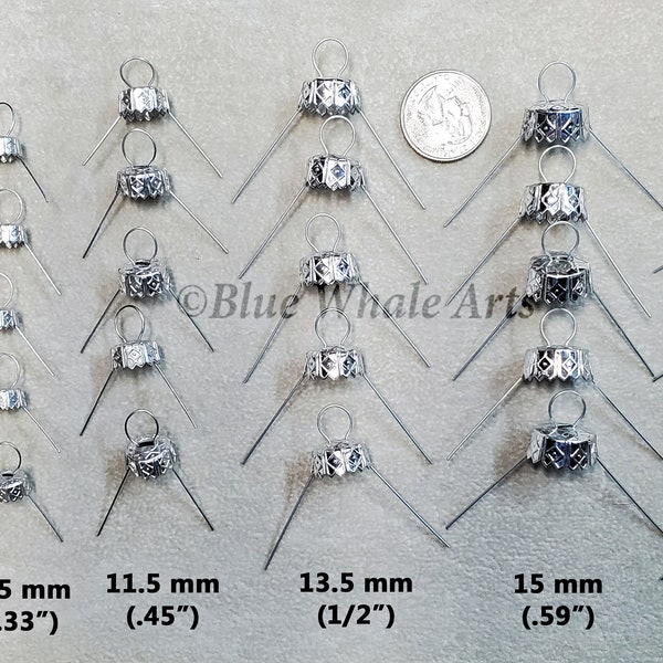 Ornament Caps Silver - 6 sizes 5 each size, 6.5 mm, 8.5 mm,11.5 mm 13.5 mm, 15 mm, 19.5 mm - 30 Pieces     FREE SHIPPING