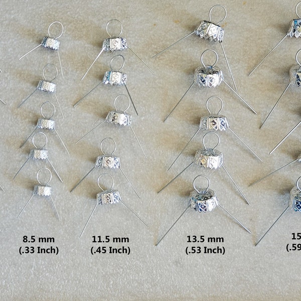 Ornament Caps - 5 sizes 5 each size, 6.5 mm, 8.5 mm,11.5 mm 13.5 mm, 15 mm  -Silver - 25 Pieces     FREE SHIPPING