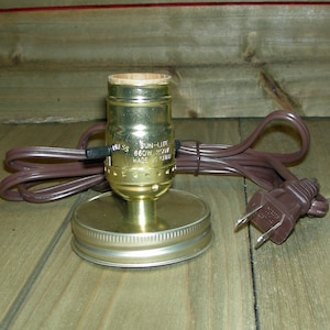 Brass Mason Jar Lamp Kit, DIY mason jar lamp, Mason Jar Light, Brass Finish, Brown Cord