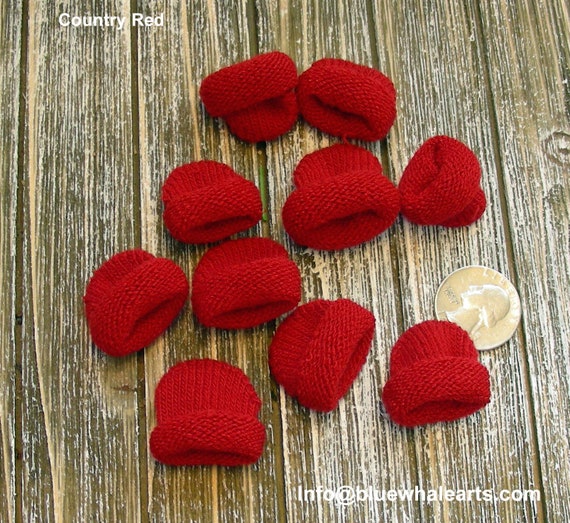Mini Knit Hats, Snowman Hats,  Mini Knit Candy Hat, doll Hat- Country Red - Lot of 10 hats