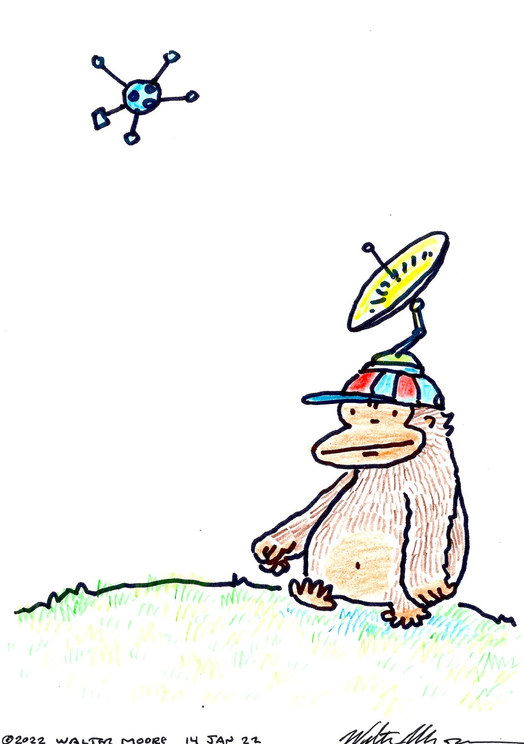 Satellite Dish Hat Ape Original Signed Cartoon Art by Walter Etsy