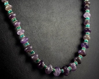 Amethyst and Turquoise Rondelle Beaded Necklace