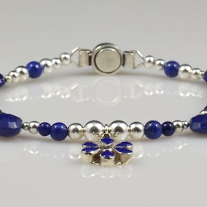 Lapis Lazuli Inlay Flower Bracelet with Sterling Silver and Lapis Beadwork