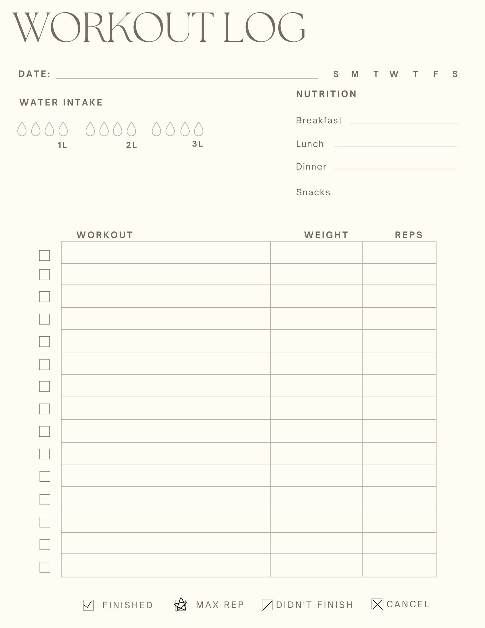 Workout Log Minimalist Planner Printable, Daily to Do List for Work ...