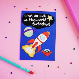 Outer space Happy Birthday Card