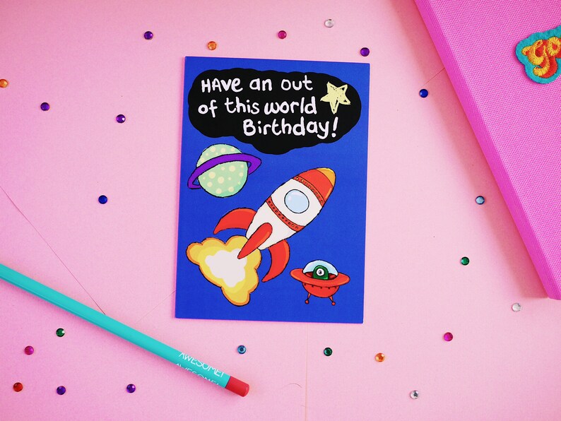 Outer Space Happy Birthday Card | Etsy
