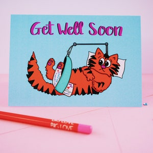 Funny cute cat get well soon card