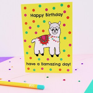 Funny bright Llama birthday card