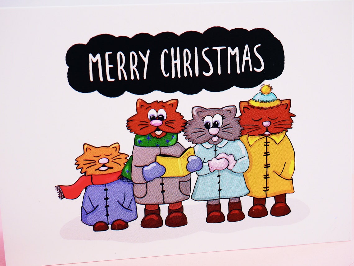 Cats Christmas Card singing Christmas Carols Etsy