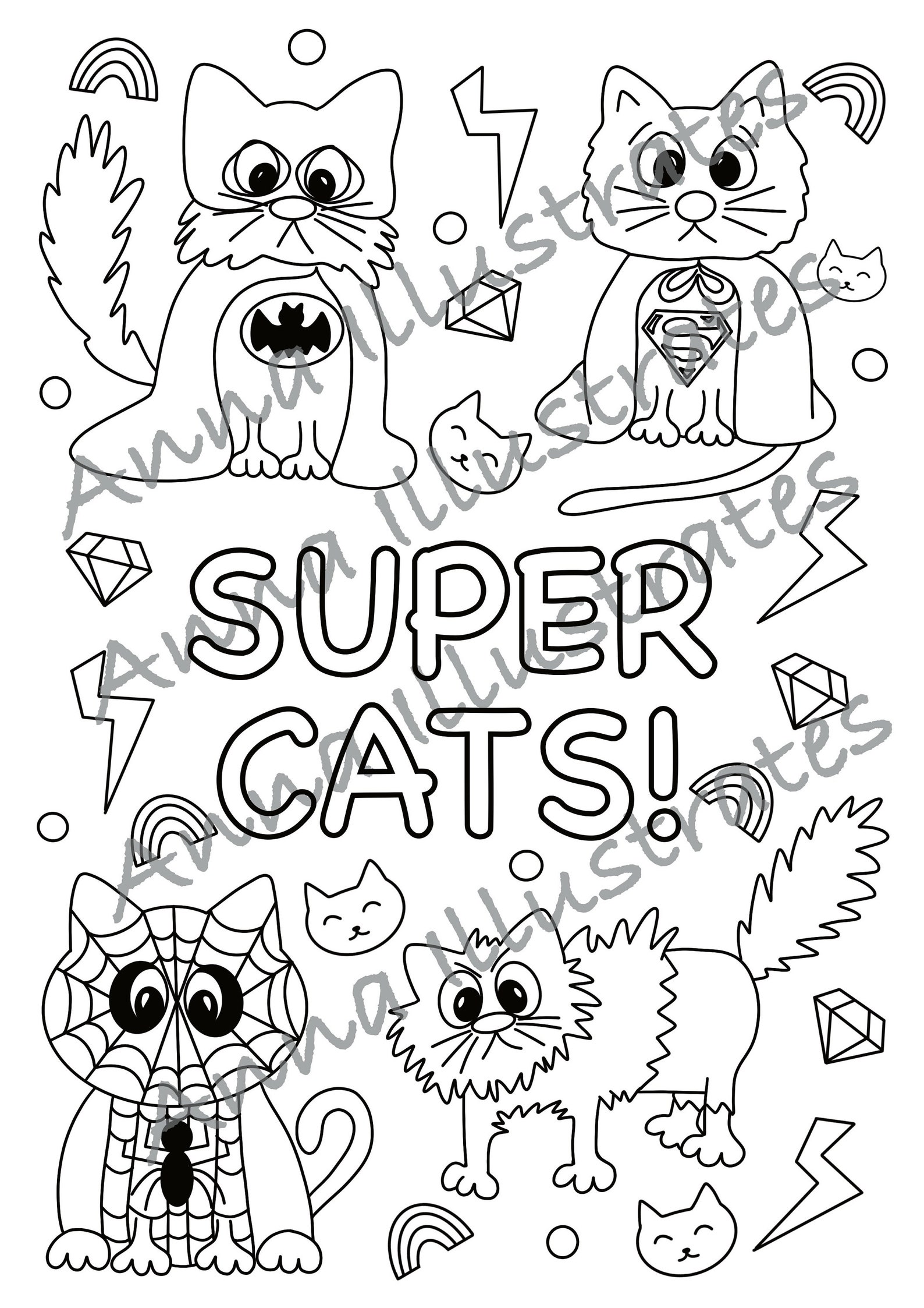Super Hero Cats Colouring in Sheet Instant Download | Etsy
