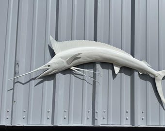 Blue Marlin Fish Mount - Gloss White - 59 Inches - Half Mount