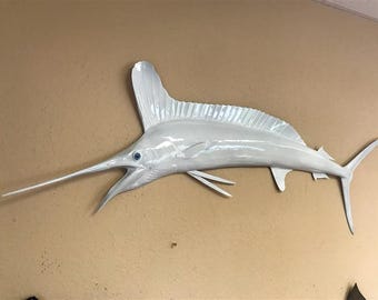 White Marlin Fish Mount - Gloss White - 58 Inches - Half Mount