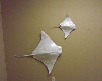 All White Set of 40” & 20” Cownose Ray Half Mounts - All White Fish Mount / Fish Replica - Blanco