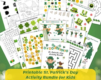 St. Patrick's Day Activity Bundle for Kids, Printable St. Patrick's Day Coloring and Games, Fun Spring Party Activities for Toddler