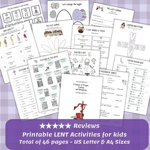 Lent Activity Bundle Printable for Kids, Stations of The Cross and Lenten Calendar, Lent Games and Coloring Pages for US letter and A4 Sizes