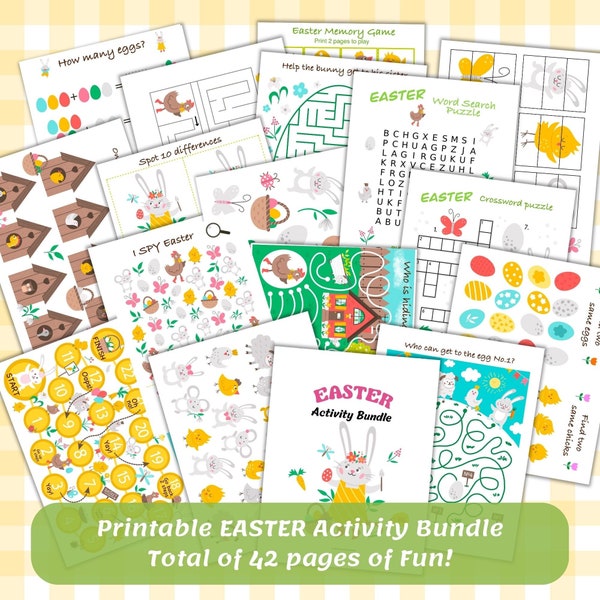 Easter Activity Bundle for Kids, Printable Easter Coloring Pages and Games for Toddler, Fun Spring Placemat Pack