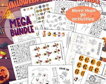 Halloween Activity Sheet Bundle, Halloween Games and Coloring Pages for Kids(Digital Download), Halloween Party Pack, Preschool Worksheets