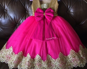 shocking pink and gold dress