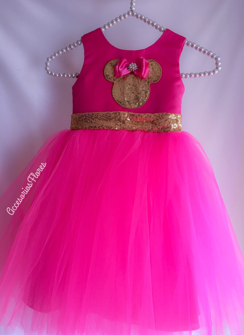 Minnie mouse dress 1st birthday outfit birthday party dress tutu dress princess dress hot pink dress big bow dress gold dress