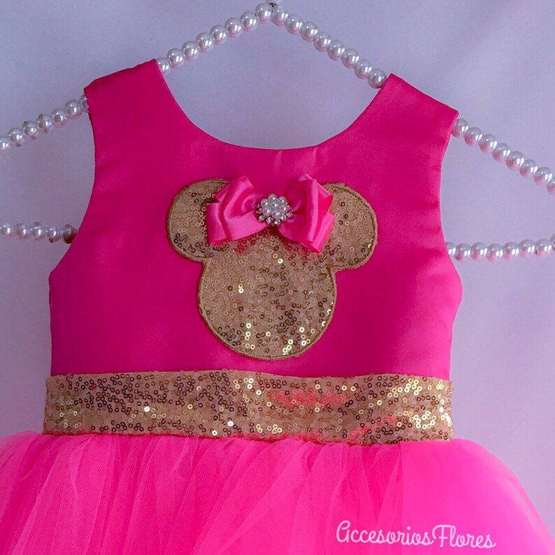 Minnie mouse dress 1st birthday outfit birthday party dress tutu dress princess dress hot pink dress big bow dress gold dress