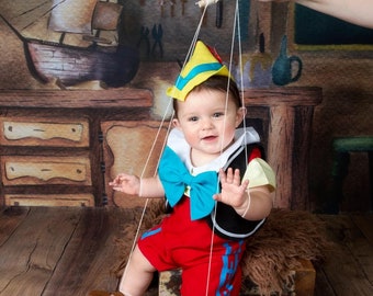 traje de pinocho / traje de niño / bebé niño / / traje de niño / halloween / sombrero / traje azul / traje de Pinocho / inspirado en pinocho