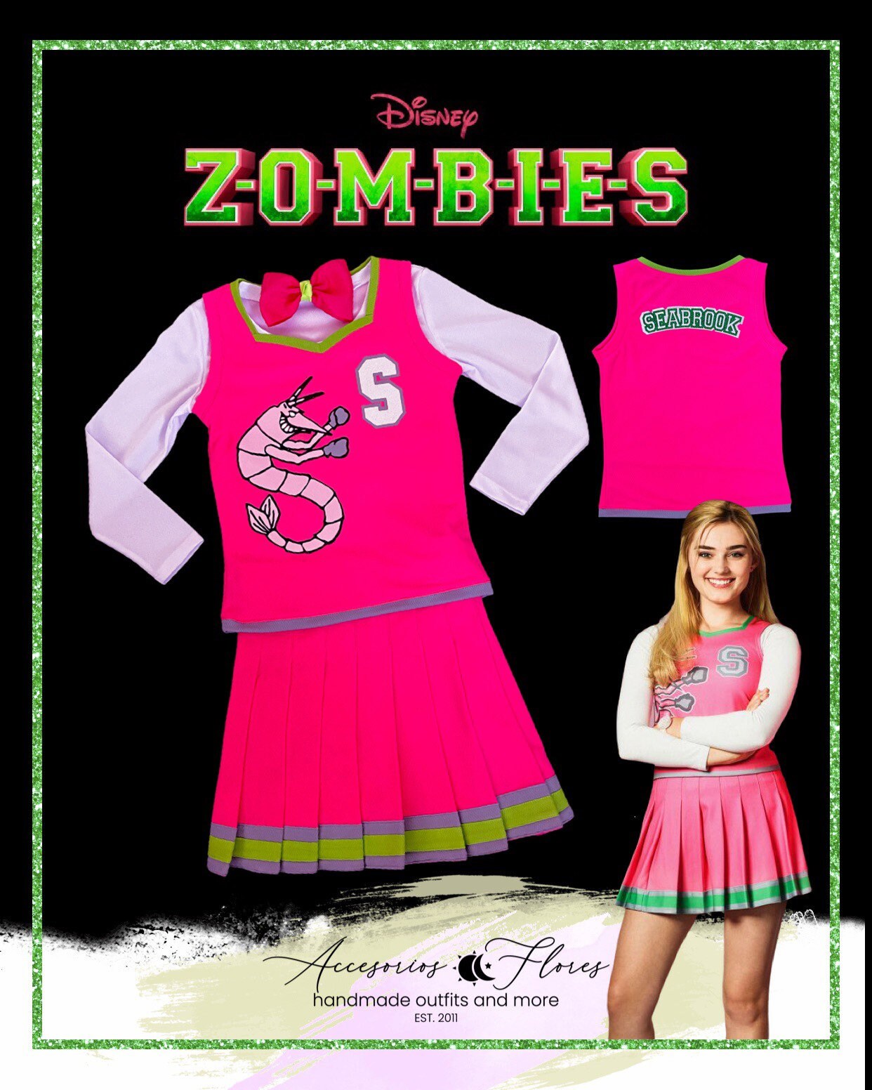 Maogou Girls Costume Zombies Addison Cheerleader Toddler Rose Dress with Cheerleader Poms and Hair Rope 