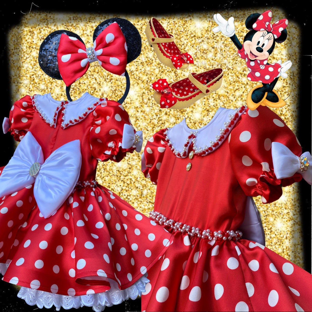  Disney - Disfraz de Minnie Mouse de lujo para niñas, vestido de  Minnie Halloween, vestido de lunares rojos, talla L : Ropa, Zapatos y  Joyería