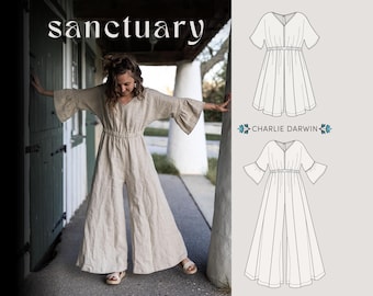 Schnittmuster für einen fließenden Jumpsuit mit weitem Bein: Boho-Chic mit Rüschenärmeln (Digitaler Download)