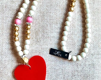 Valentine’s Beaded Necklace/Heart Beaded Necklace/I Love You Jewelry