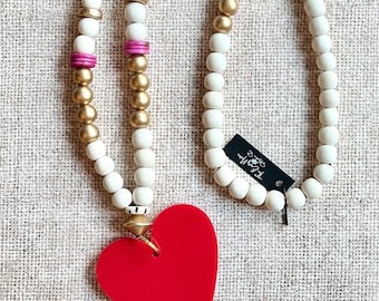 Valentine’s Beaded Necklace/Heart Beaded Necklace/I Love You Jewelry