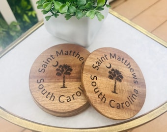 Laser Engraved Wooden Coaster Set/ Personalized Acacia Wooden Coaster Set