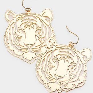 Gold Tiger Filagree Earrings/Tiger Face Earrings